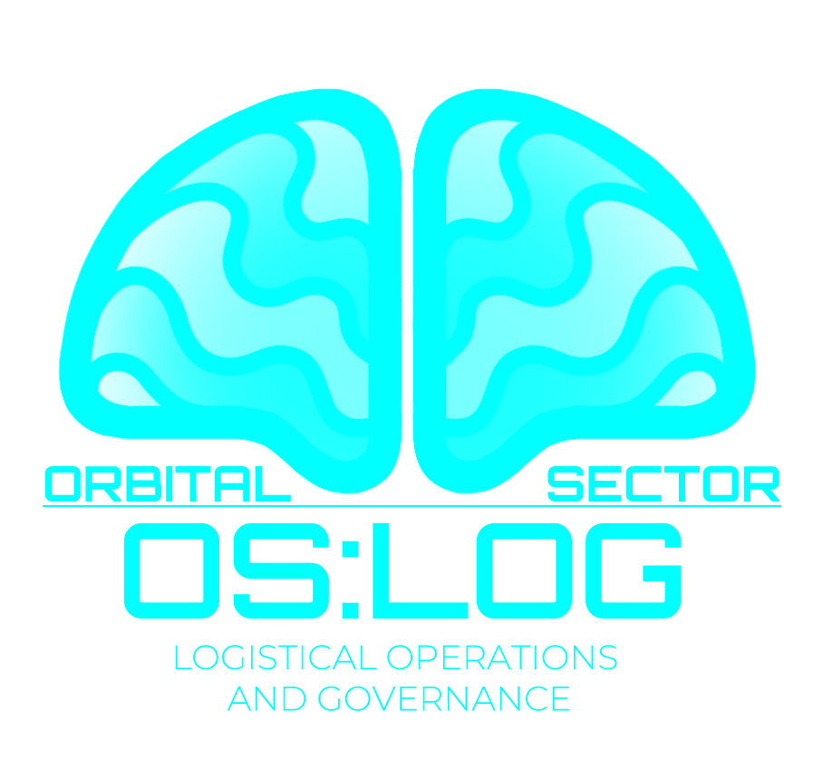 Logo for Orbital Sector: Logistical Operations and Governance, or OS:LOG. The logo shows a cyan coloured brain above the sector name.