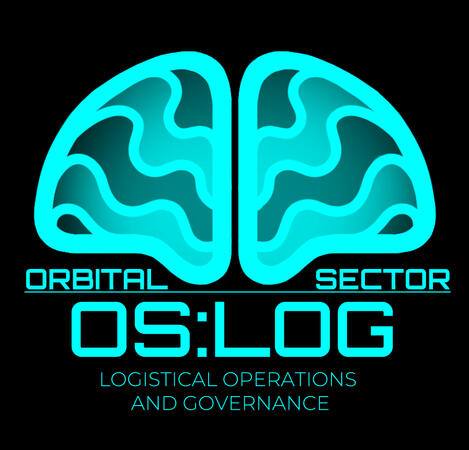 Logo for Orbital Sector: Logistical Operations and Governance, or OS:LOG. The logo shows a cyan coloured brain above the sector name.