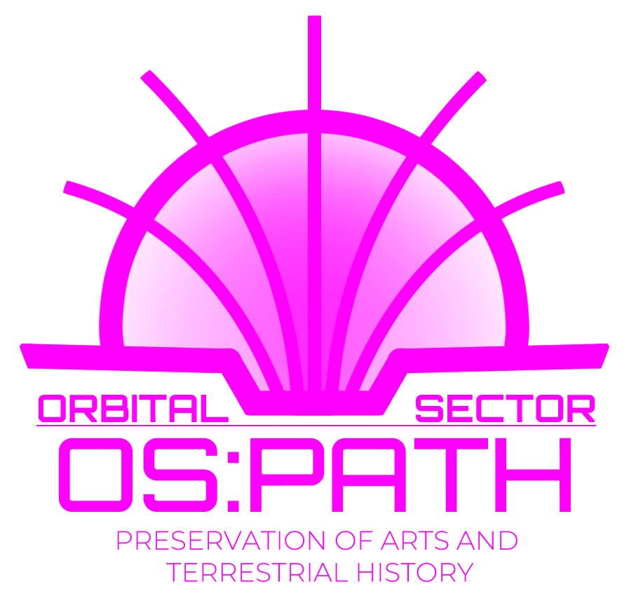 Logo for Orbital Sector: Preservation of Arts and Terrestrial History, or OS:PATH. The logo shows a magenta coloured stylised open book above the sector name. Logo for Orbital Sector: Preservation of Arts and Terrestrial History, or OS:PATH. The logo shows a magenta coloured stylised open book above the sector name.