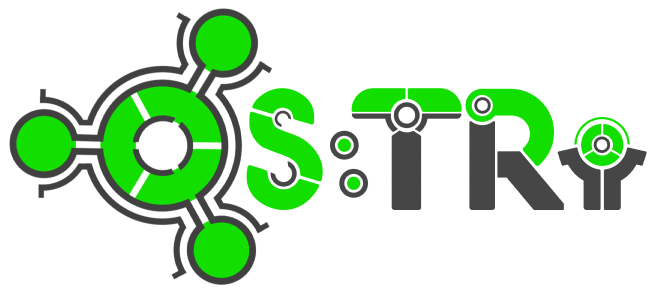 The OS:TRi logo. Features the title in a green and grey segmented font designed to resemble mechanical parts.